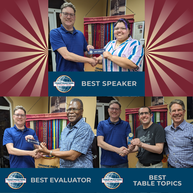 Photo of most recent Orange Park Toastmasters Award Winners